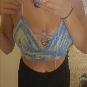 Crochet Bralette - Blue & White